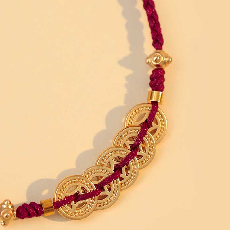 Copper Coin Fortune Tree Luck Strength Braided Bracelet