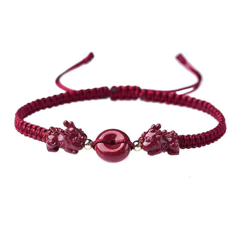 Cinnabar PiXiu Blessing Copper Coin Peace Buckle Red String Bracelet