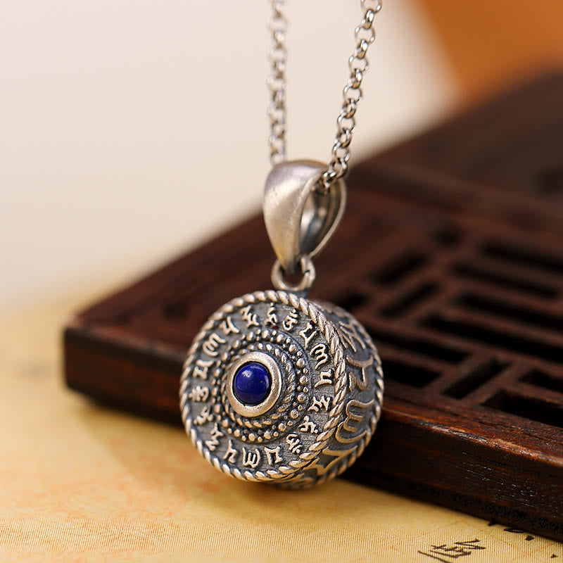 925 Sterling Silver Om Mani Padme Hum Lazurite Lapis Lazuli Love Peace Necklace Pendant