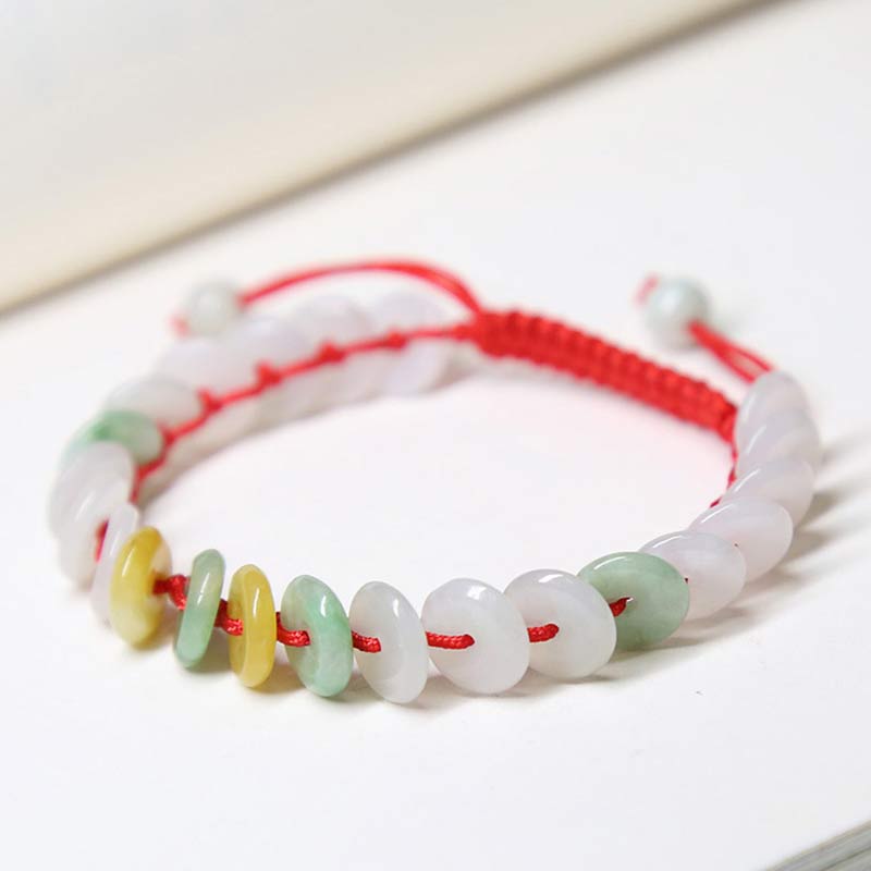 Round Jade Lucky Red String Weave Bracelet