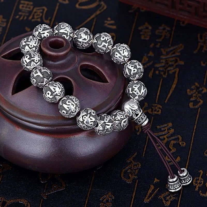 Tibetan Om Mani Padme Hum Carved Alloy Beads Amulet Bracelet