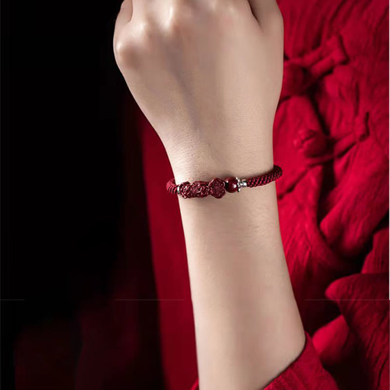Handcrafted PiXiu Cinnabar Wealth Luck Braided Bracelet