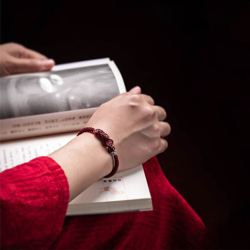 Handcrafted PiXiu Cinnabar Wealth Luck Braided Bracelet