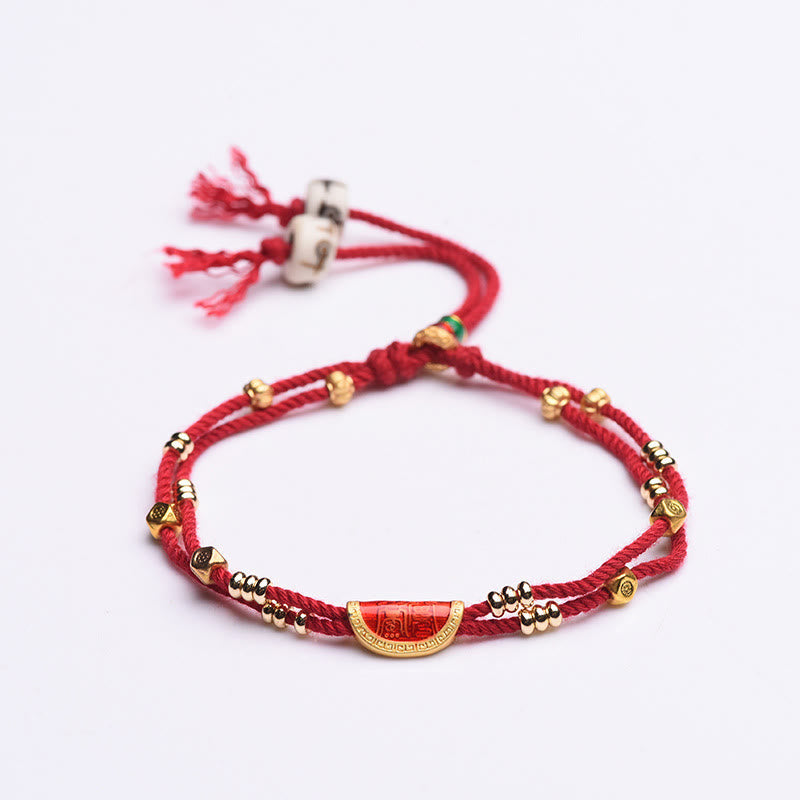 Handmade Cinnabar Dumplings Design Luck Braided Red Rope Bracelet
