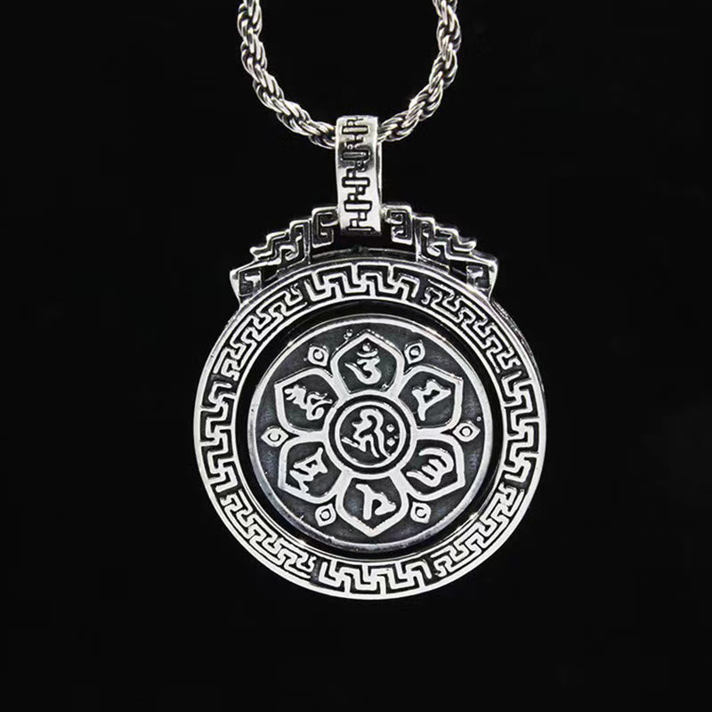 Tibetan Om Mani Padme Hum Double Dorje Vajra Rotatable Purity Peace Necklace Pendant