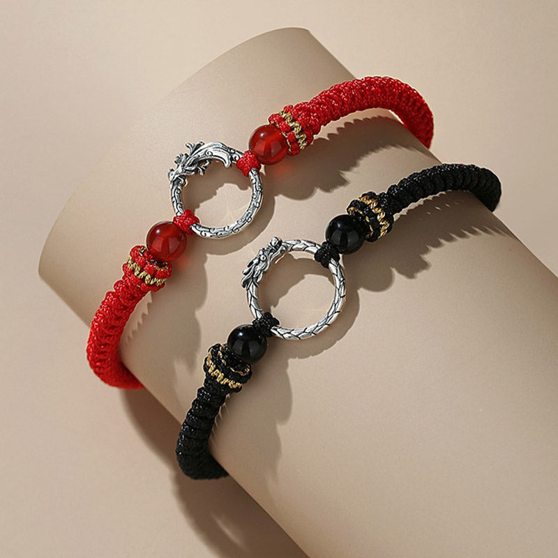 Handmade 925 Sterling Silver Year of the Dragon Phoenix Peace Buckle Luck Couple Bracelet