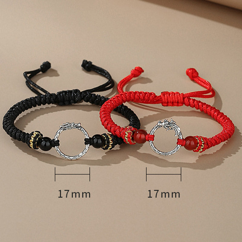 Handmade 925 Sterling Silver Year of the Dragon Phoenix Peace Buckle Luck Couple Bracelet