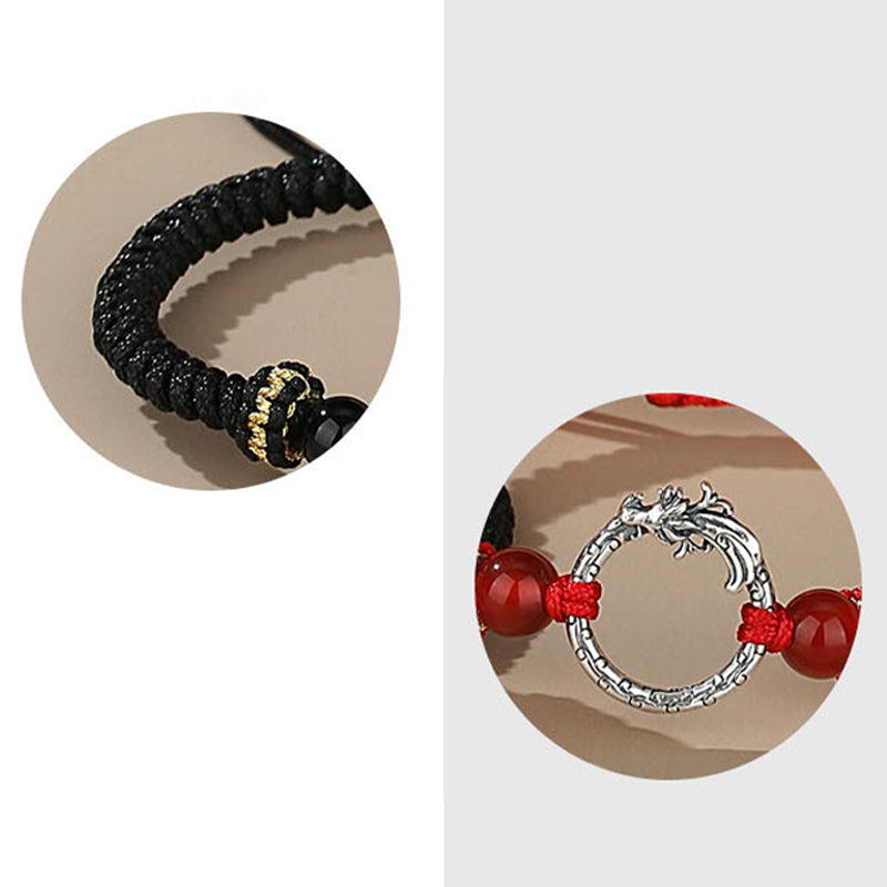 Handmade 925 Sterling Silver Year of the Dragon Phoenix Peace Buckle Luck Couple Bracelet