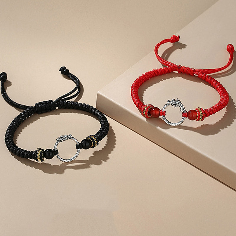 Handmade 925 Sterling Silver Year of the Dragon Phoenix Peace Buckle Luck Couple Bracelet