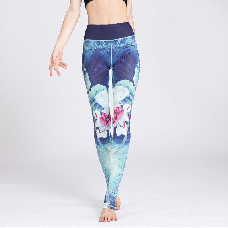 Lotus Flower Print Design Pants Sports Fitness Yoga Leggings Women's Yoga Pants