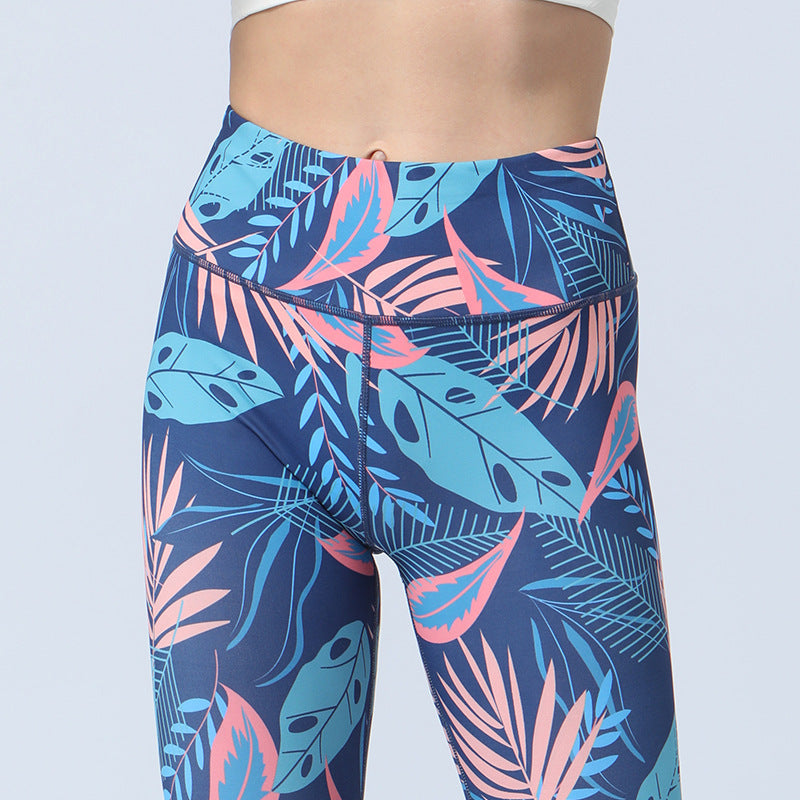 Leaves Print Pants Sports Fitness Yoga High Waist Leggings Women's Yoga Pants