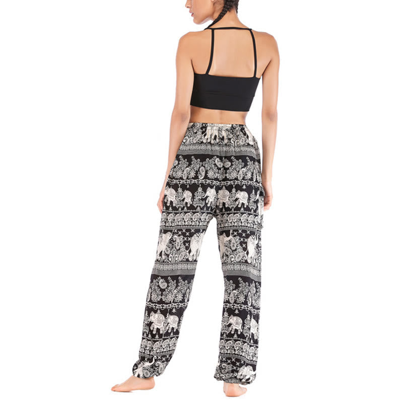 Boho Loose Elephant Pattern Harem Trousers Women's Yoga Pants
