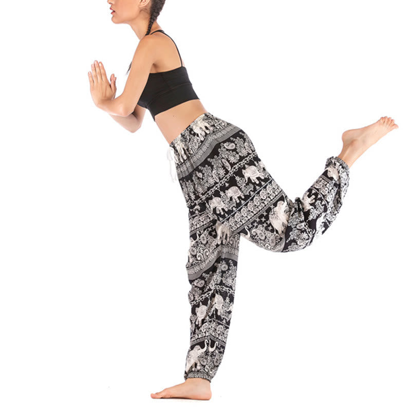 Boho Loose Elephant Pattern Harem Trousers Women's Yoga Pants