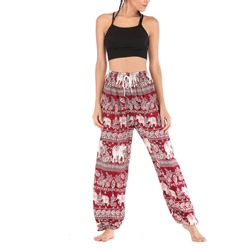 Boho Loose Elephant Pattern Harem Trousers Women's Yoga Pants