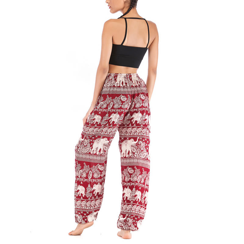 Boho Loose Elephant Pattern Harem Trousers Women's Yoga Pants