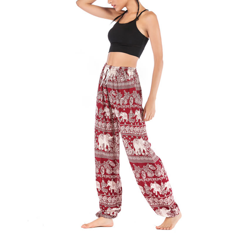 Boho Loose Elephant Pattern Harem Trousers Women's Yoga Pants