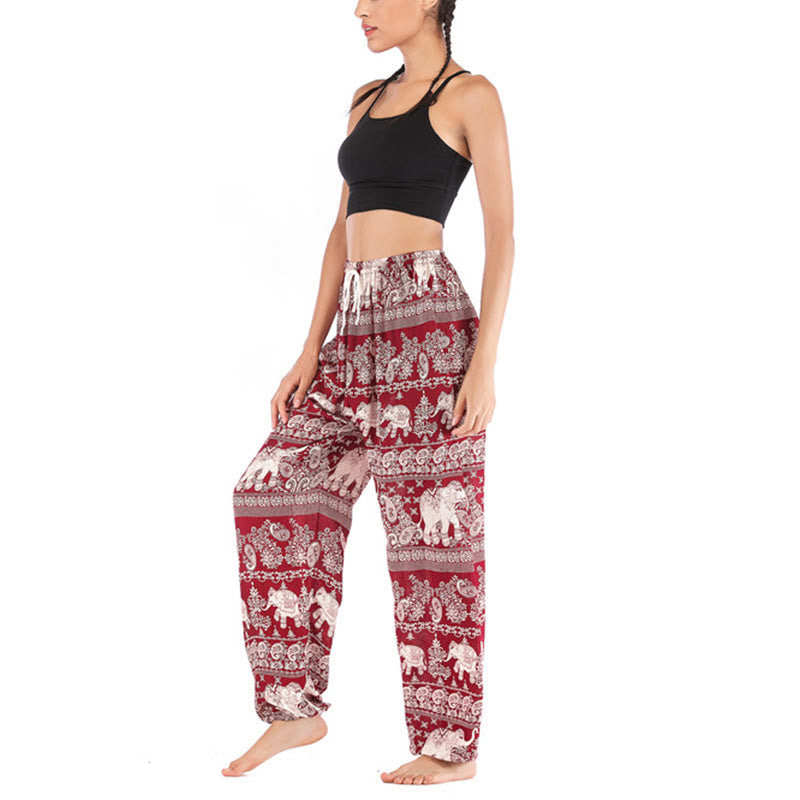 Boho Loose Elephant Pattern Harem Trousers Women's Yoga Pants