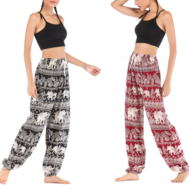 Boho Loose Elephant Pattern Harem Trousers Women's Yoga Pants