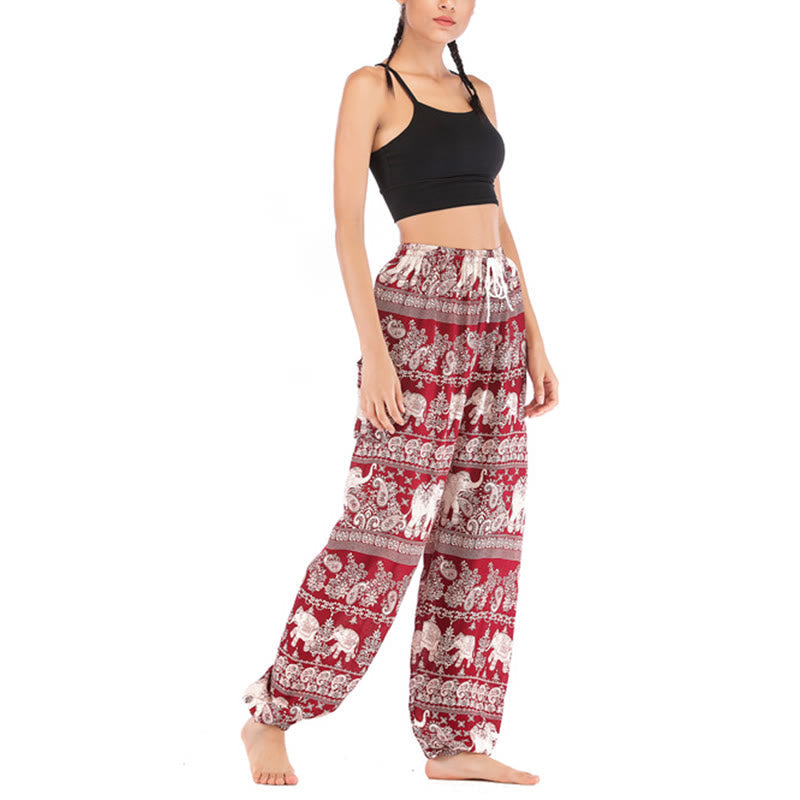 Boho Loose Elephant Pattern Harem Trousers Women's Yoga Pants