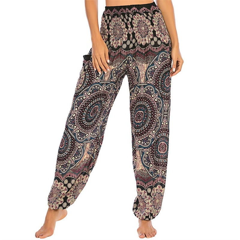 Boho Loose Round Geometric Pattern Harem Trousers Women's Yoga Pants