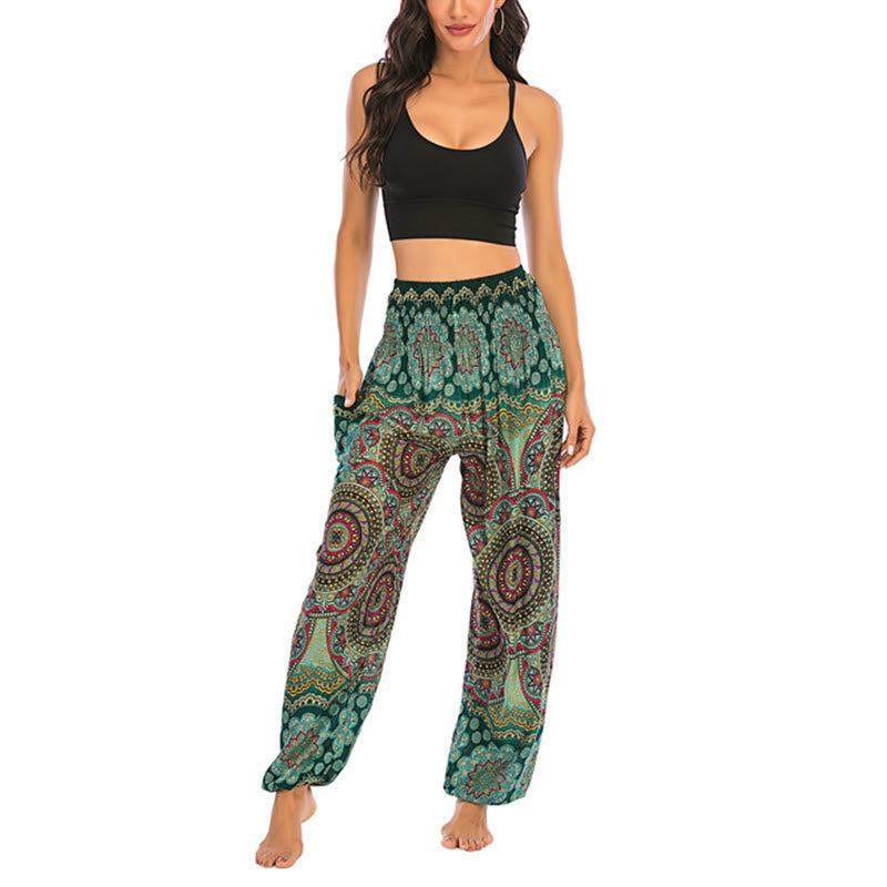 Boho Loose Round Geometric Pattern Harem Trousers Women's Yoga Pants