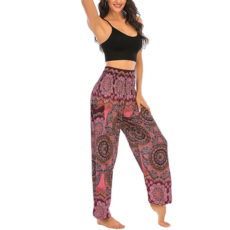 Boho Loose Round Geometric Pattern Harem Trousers Women's Yoga Pants