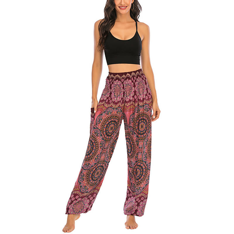 Boho Loose Round Geometric Pattern Harem Trousers Women's Yoga Pants