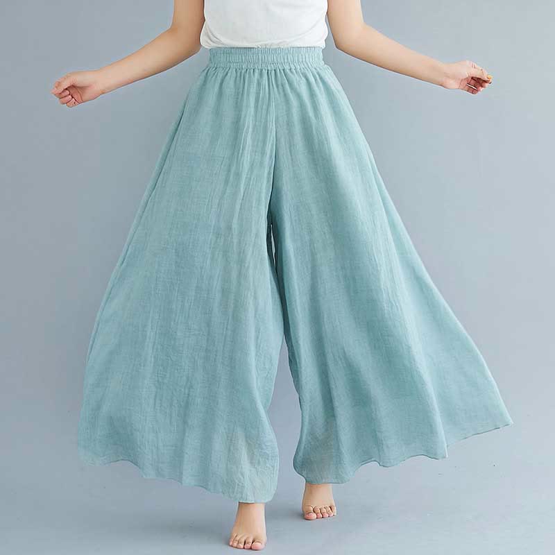 Women Casual Loose Cotton Linen Wide Leg Pants For Yoga Dance