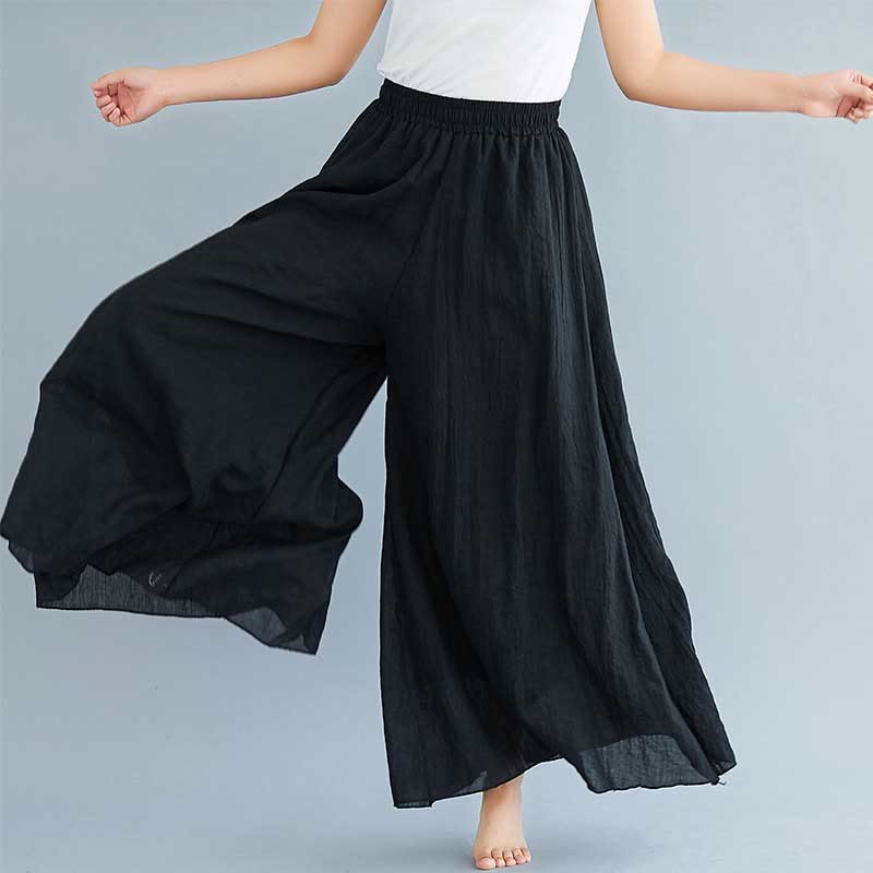 Women Casual Loose Cotton Linen Wide Leg Pants For Yoga Dance