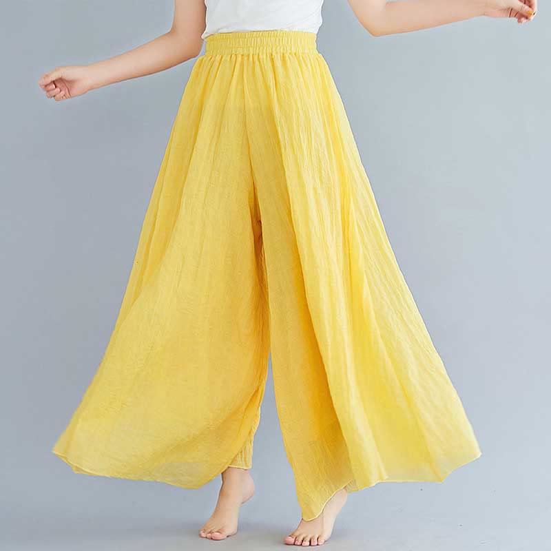 Women Casual Loose Cotton Linen Wide Leg Pants For Yoga Dance