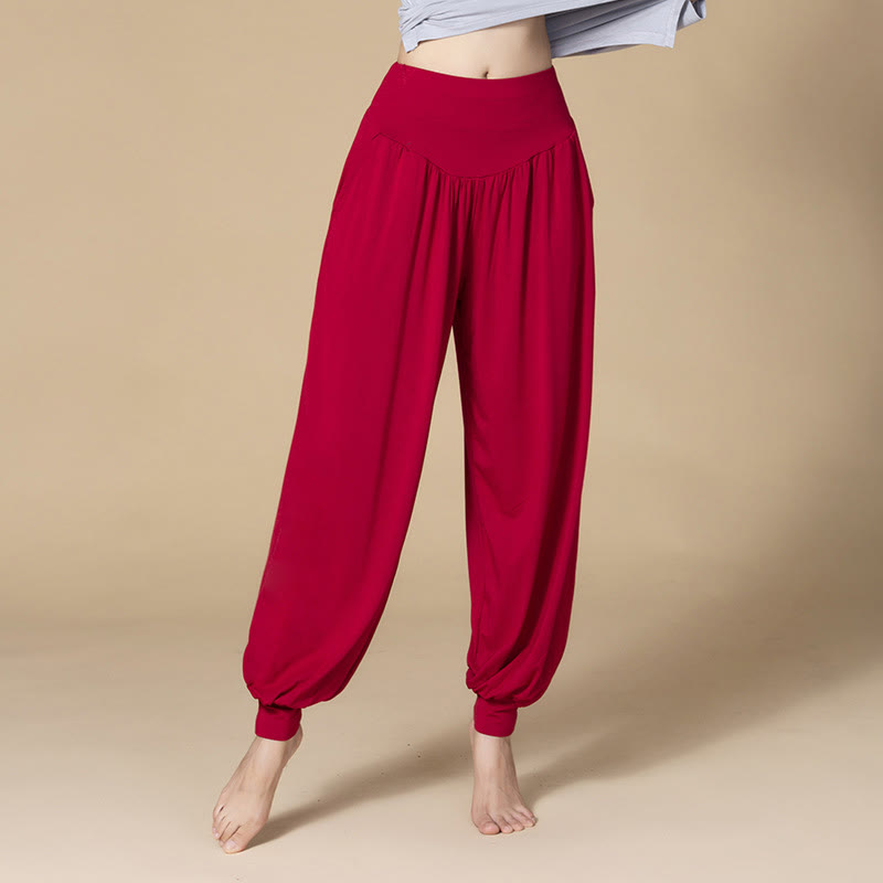 Solid Color Modal Yoga Dance High Waist Harem Pants With Pockets