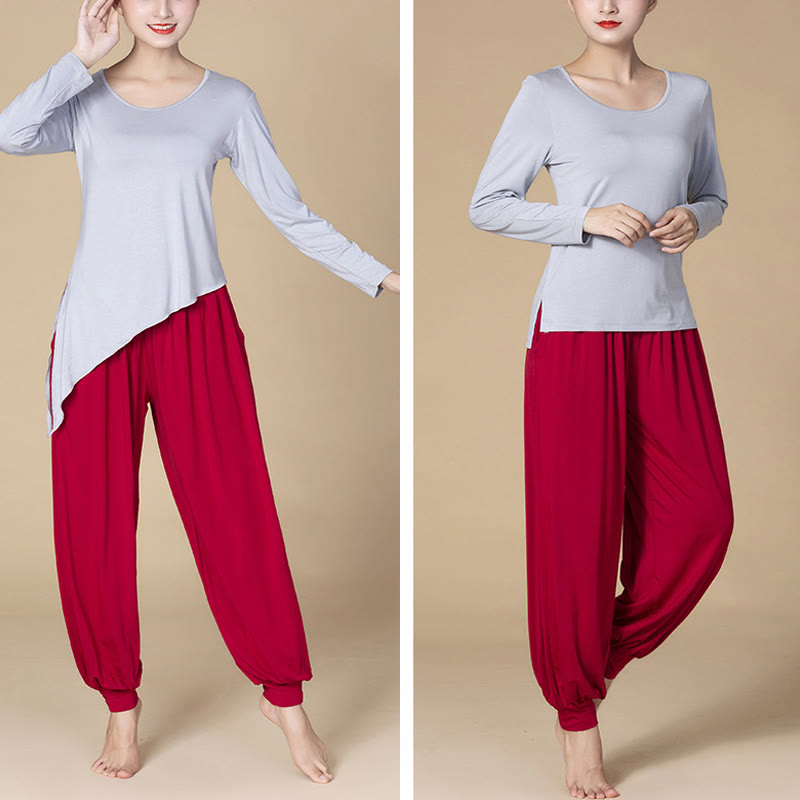 Solid Color Modal Yoga Dance High Waist Harem Pants With Pockets