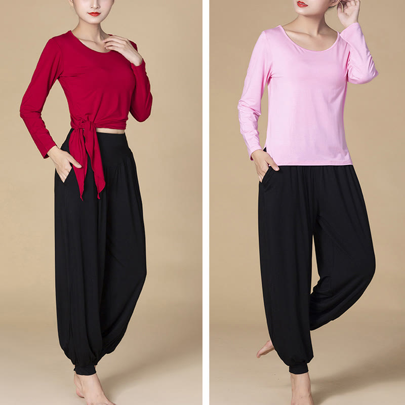 Solid Color Modal Yoga Dance High Waist Harem Pants With Pockets