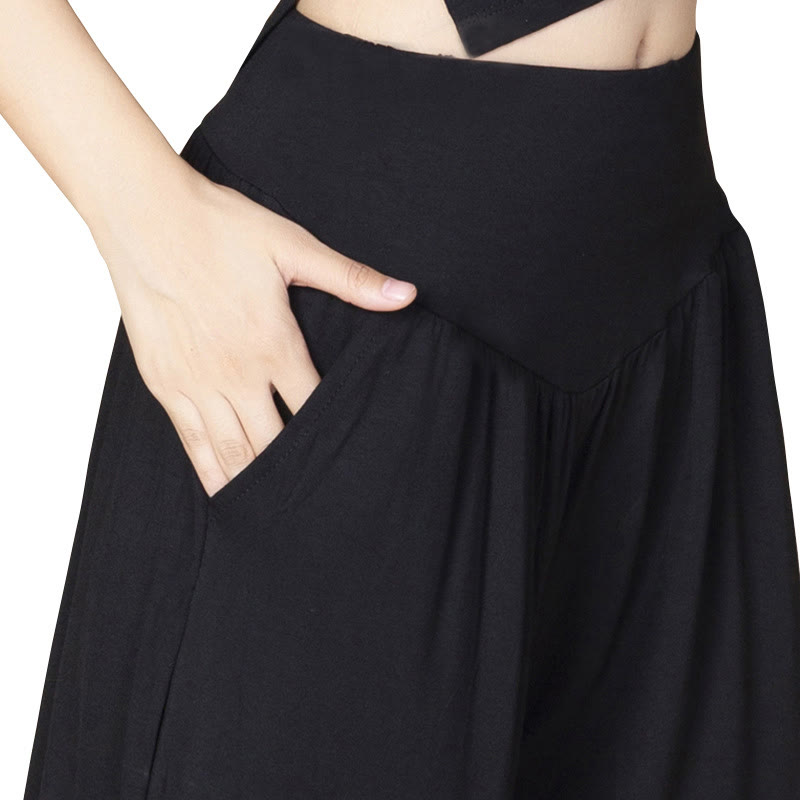 Solid Color Modal Yoga Dance High Waist Harem Pants With Pockets