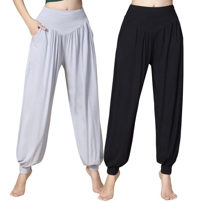 Solid Color Modal Yoga Dance High Waist Harem Pants With Pockets