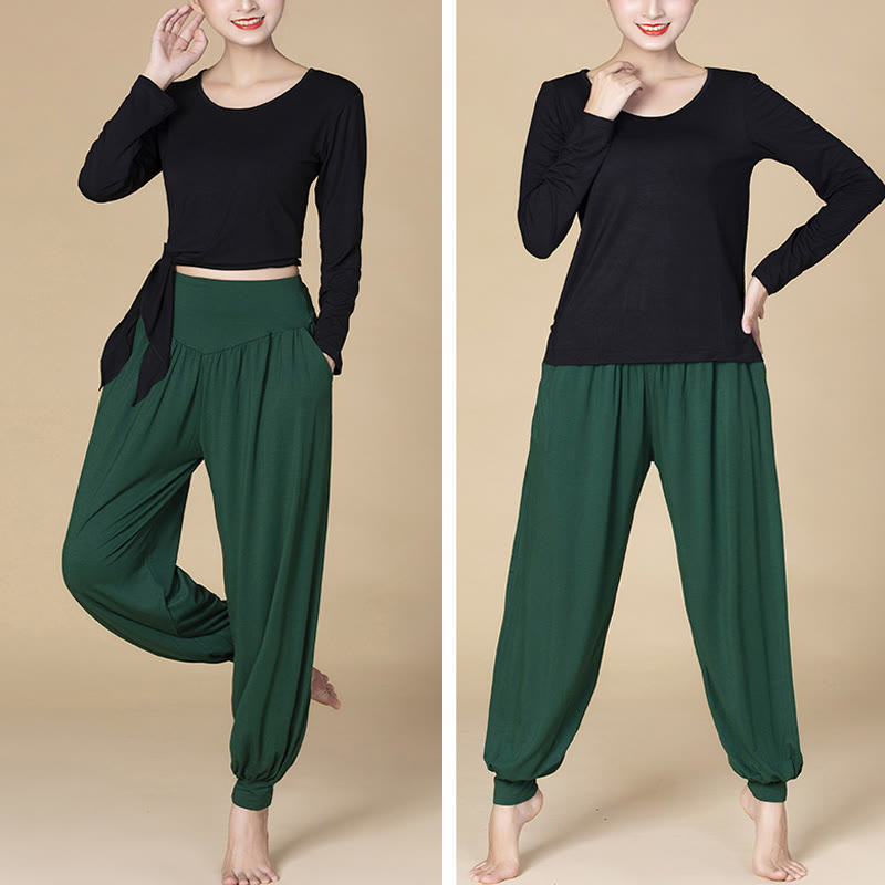 Solid Color Modal Yoga Dance High Waist Harem Pants With Pockets