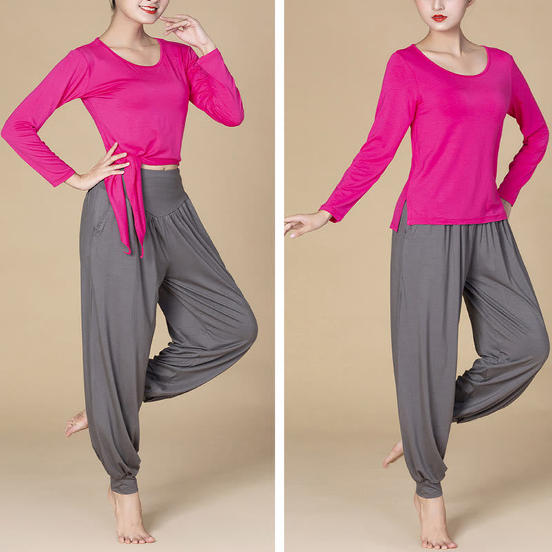 Solid Color Modal Yoga Dance High Waist Harem Pants With Pockets
