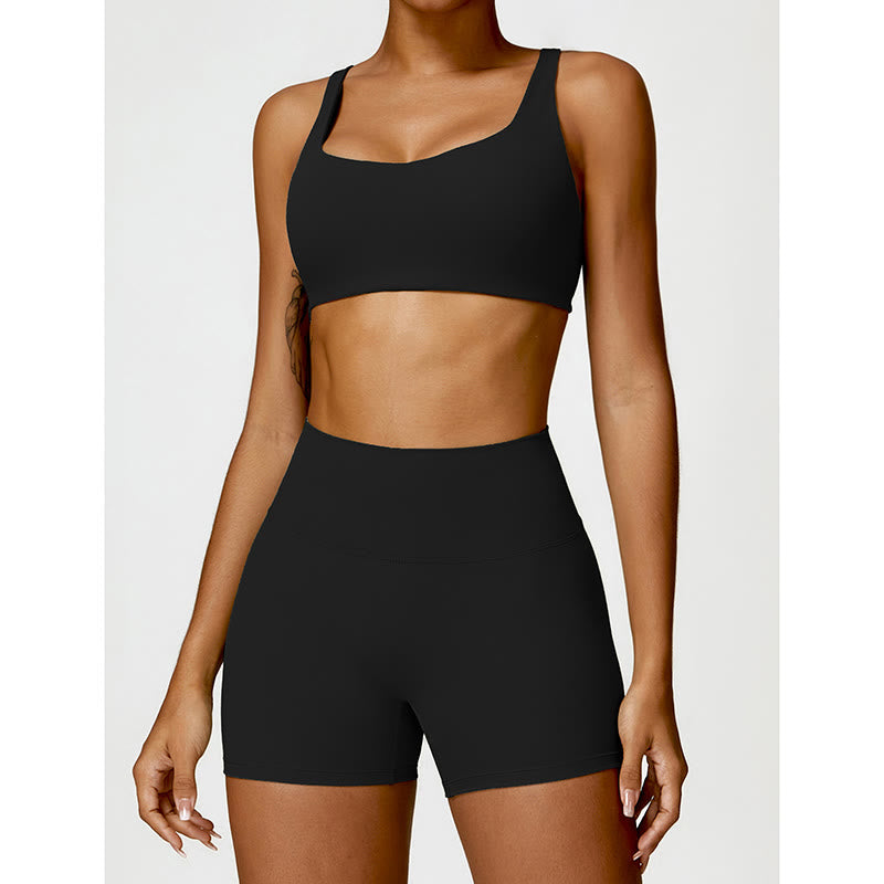 Gym Sports Yoga Backless Bra Crop Tank Top Shorts