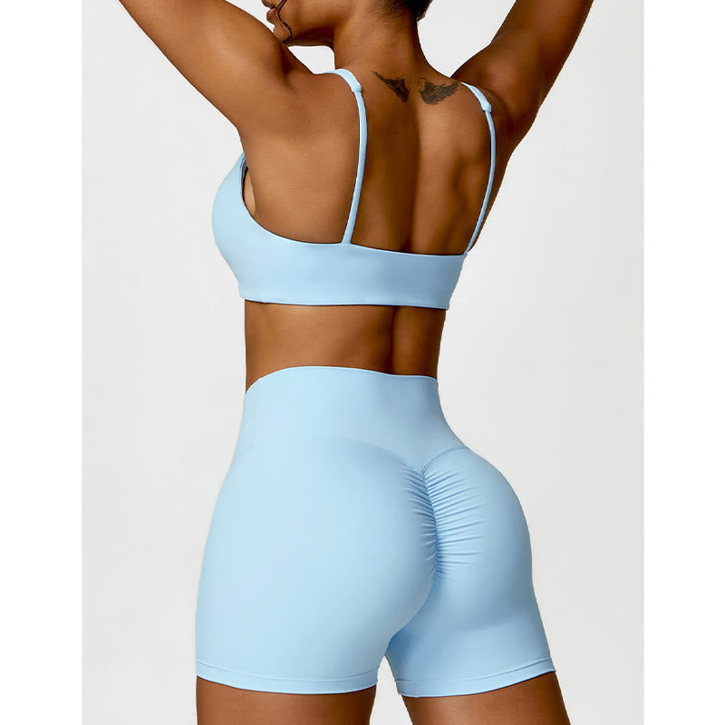Gym Sports Yoga Backless Bra Crop Tank Top Shorts
