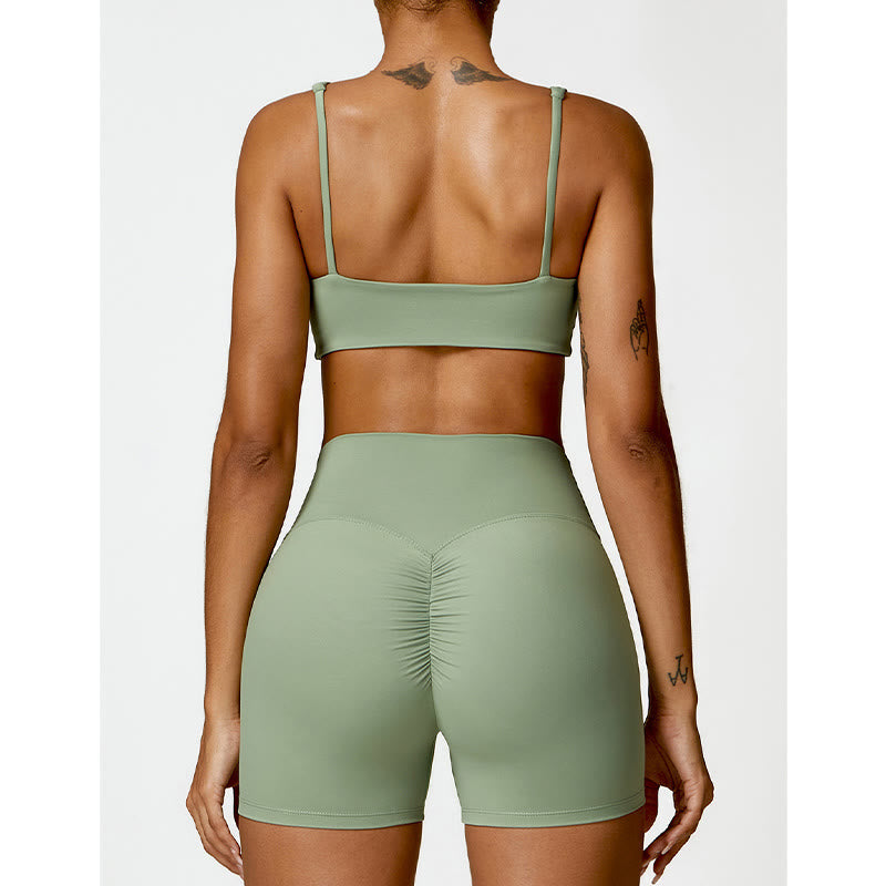 Gym Sports Yoga Backless Bra Crop Tank Top Shorts
