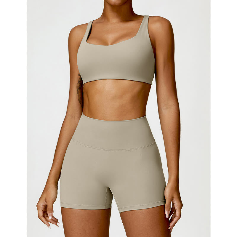 Gym Sports Yoga Backless Bra Crop Tank Top Shorts