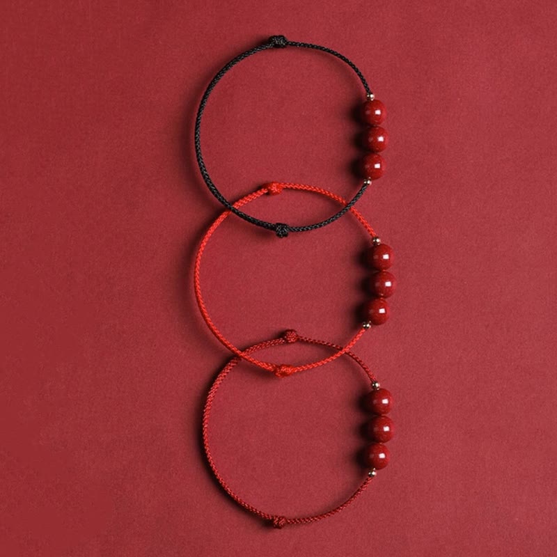 Natural Lucky Cinnabar Bead Blessing String Bracelet Anklet