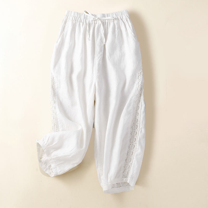 Solid Color Flower Loose Drawstring Harem Pants With Pockets