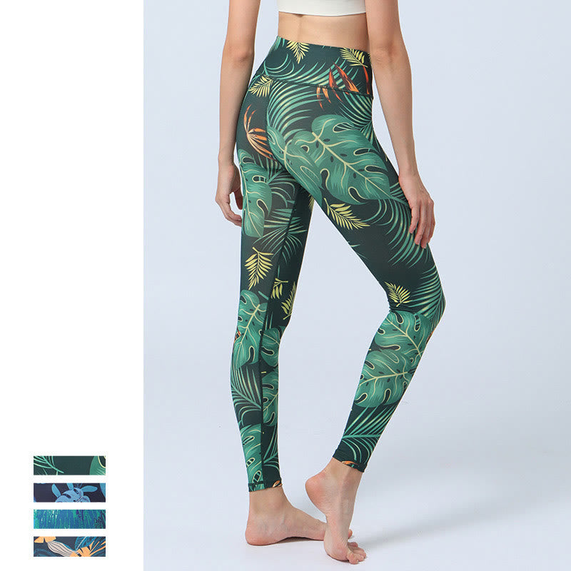 Leaves Print Sports Fitness Yoga High Waist Leggings Women's Yoga Pants