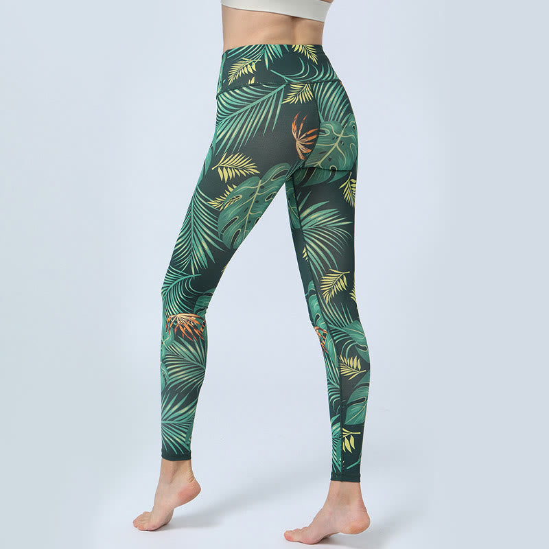Leaves Print Sports Fitness Yoga High Waist Leggings Women's Yoga Pants