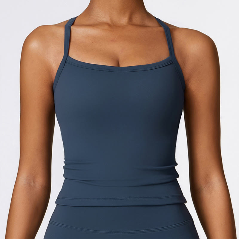 Solid Color Crop Tank Top High Waist Shorts Sports Fitness Gym Yoga Outfits