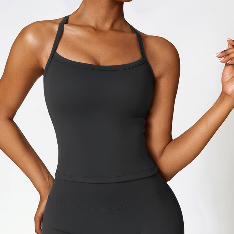 Solid Color Crop Tank Top High Waist Shorts Sports Fitness Gym Yoga Outfits