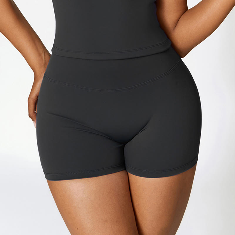 Solid Color Crop Tank Top High Waist Shorts Sports Fitness Gym Yoga Outfits