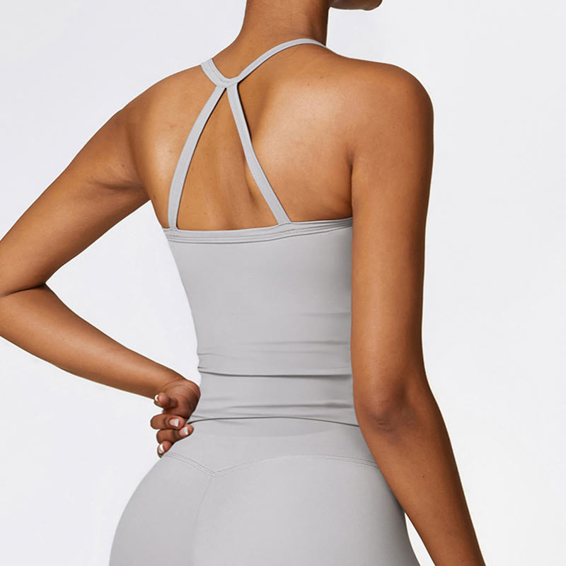 Solid Color Crop Tank Top High Waist Shorts Sports Fitness Gym Yoga Outfits