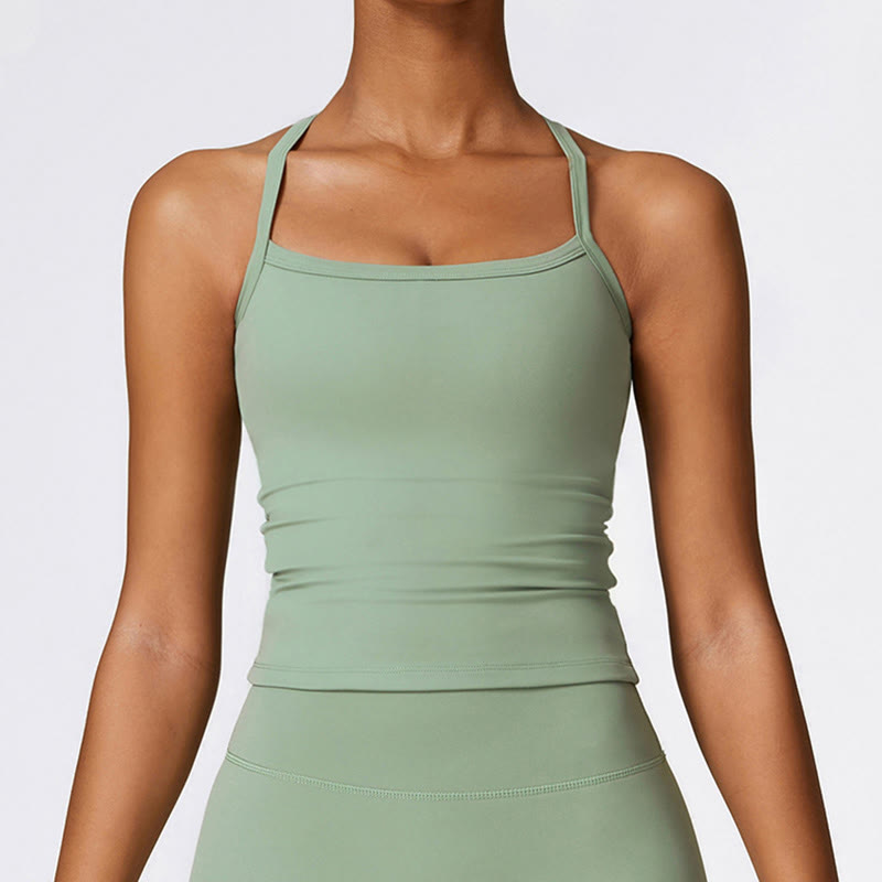 Solid Color Crop Tank Top High Waist Shorts Sports Fitness Gym Yoga Outfits